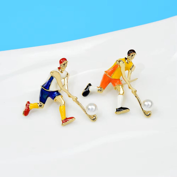 Cartoon Ice Hockey Player Brooch Gold Shirt Accessories - image 5