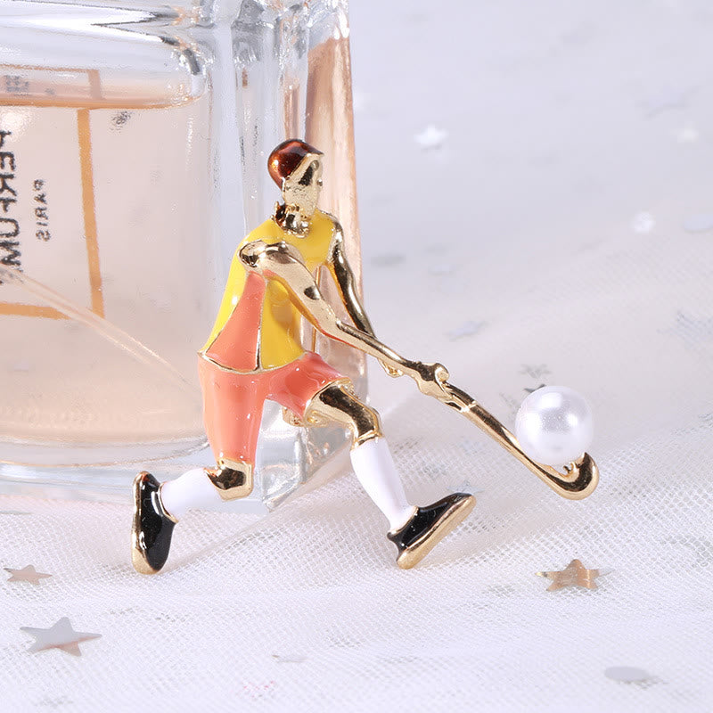 Cartoon Ice Hockey Player Brooch Gold Shirt Accessories - image 3