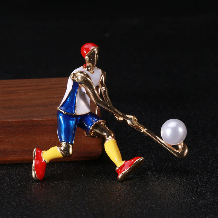 Cartoon Ice Hockey Player Brooch Gold Shirt Accessories - image 9