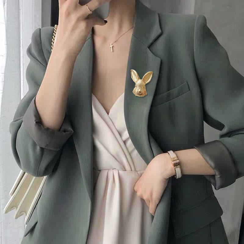 Vintage Rabbit Head Brooch Metal Shirt Accessories