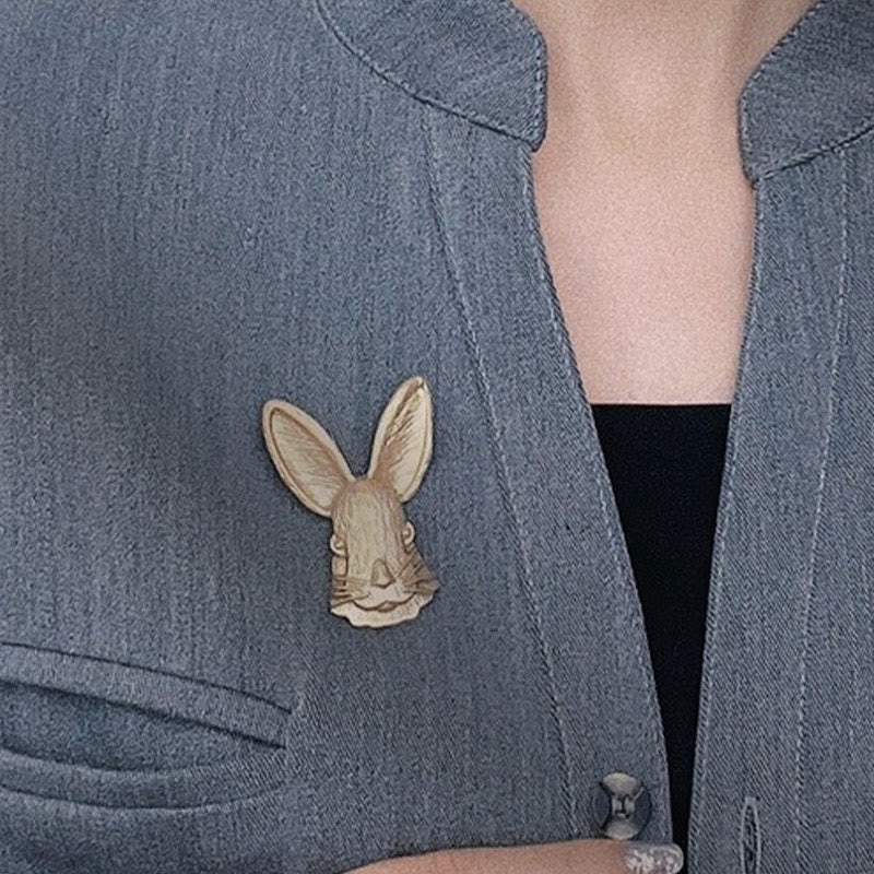 Vintage Rabbit Head Brooch Metal Shirt Accessories