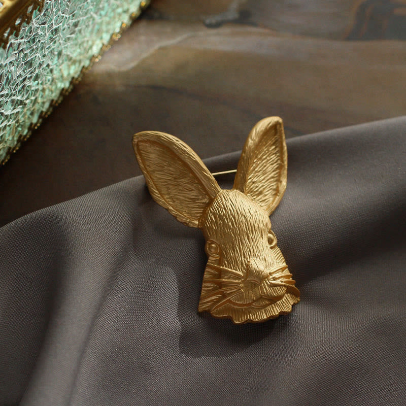Vintage Rabbit Head Brooch Metal Shirt Accessories - Gold - image 0