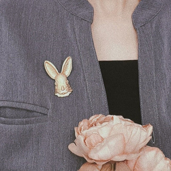 Vintage Rabbit Head Brooch Metal Shirt Accessories - image 2