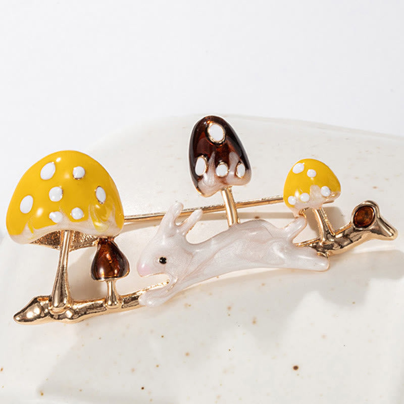 Running Rabbit And Mushroom Brooch Cute Shirt Accessories - image 1