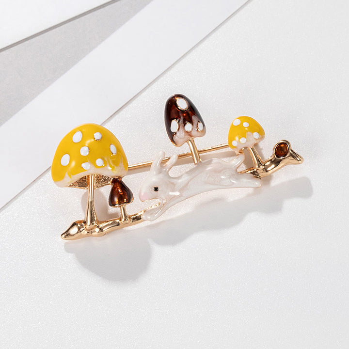 Running Rabbit And Mushroom Brooch Cute Shirt Accessories - image 2
