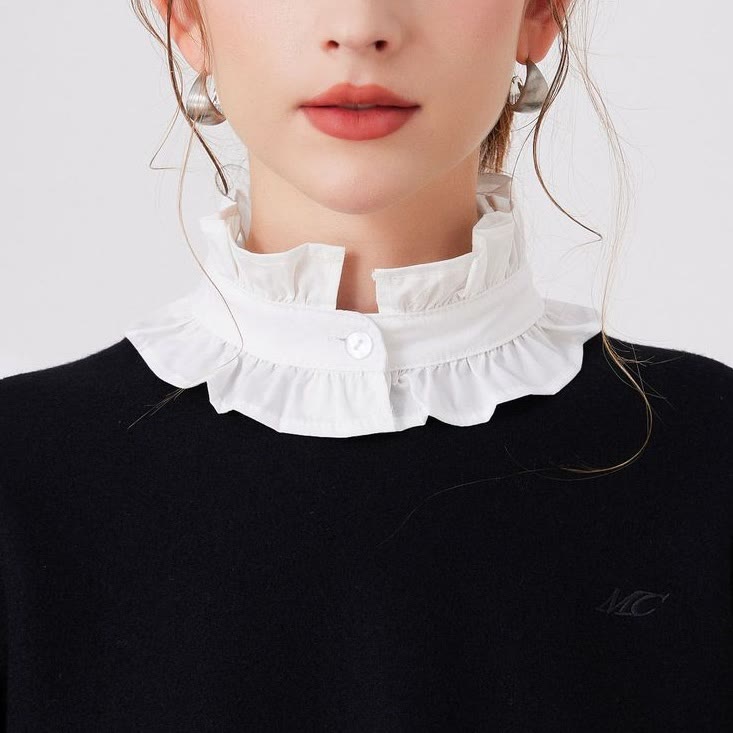 White Pleated Collar With Button Detachable False Collar Shirt - White - One Size - image 0