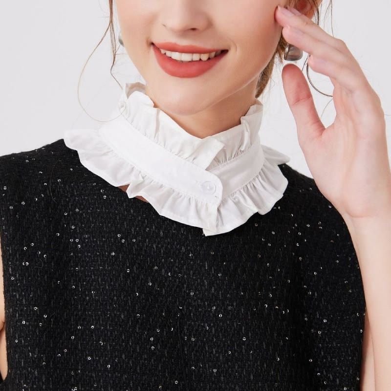 White Pleated Collar With Button Detachable False Collar Shirt - image 3