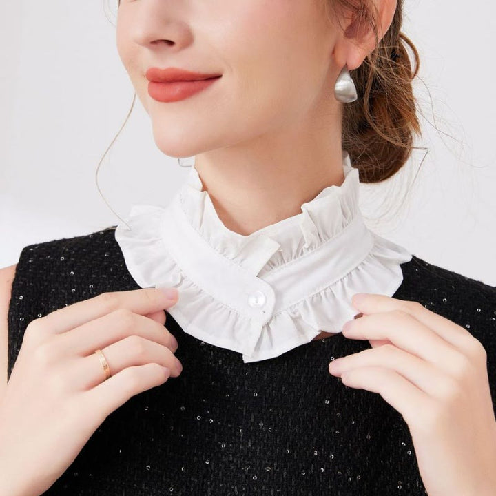 White Pleated Collar With Button Detachable False Collar Shirt - image 1