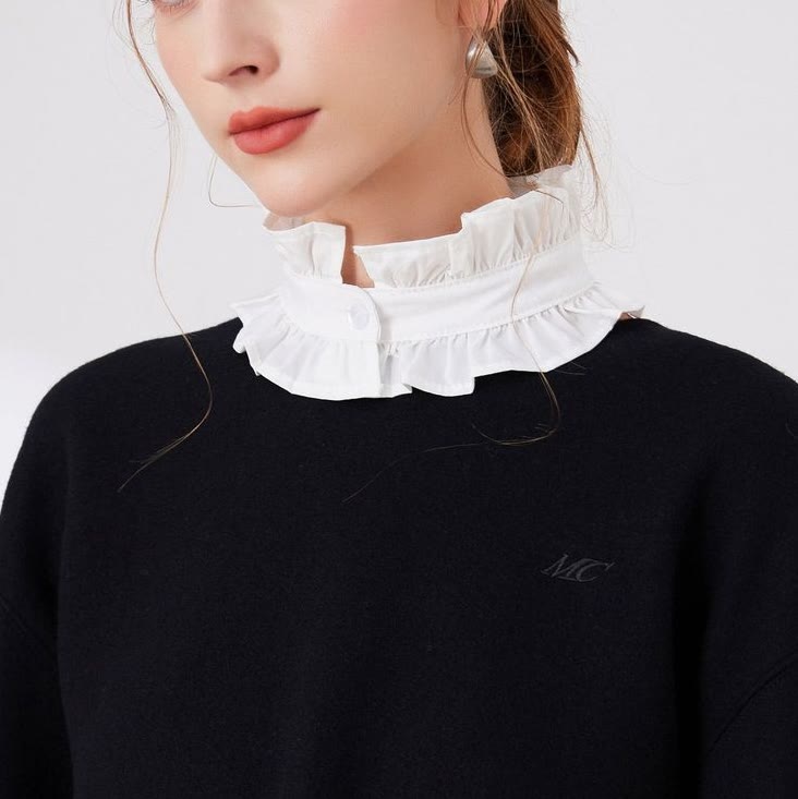 White Pleated Collar With Button Detachable False Collar Shirt - image 4