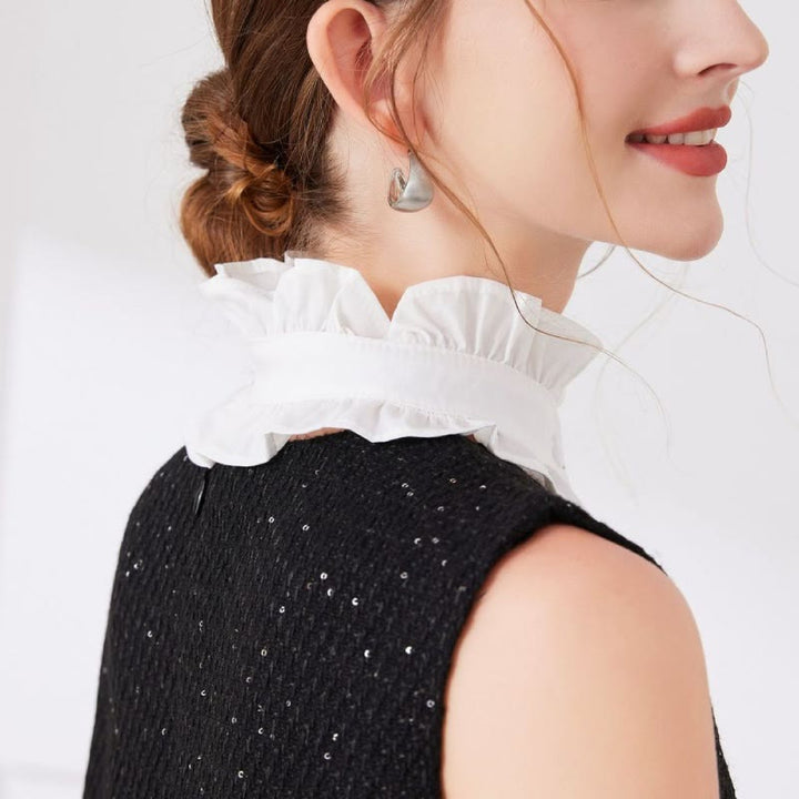 White Pleated Collar With Button Detachable False Collar Shirt - image 5
