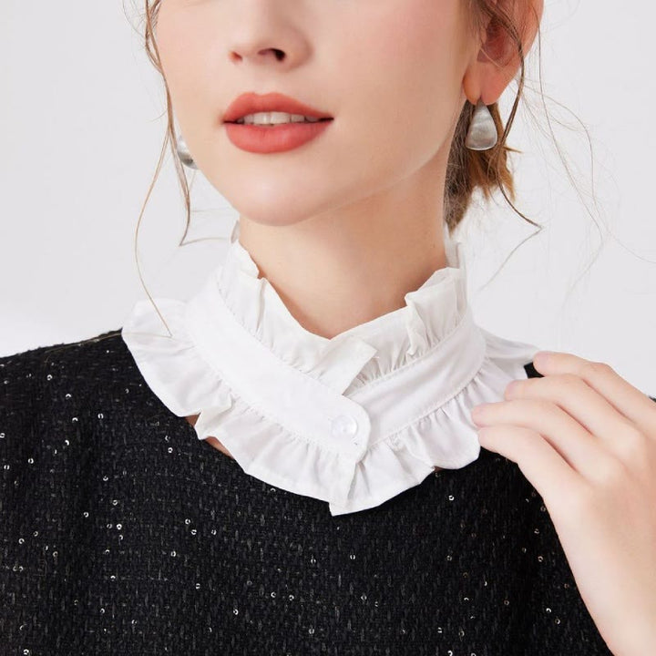 White Pleated Collar With Button Detachable False Collar Shirt - image 2