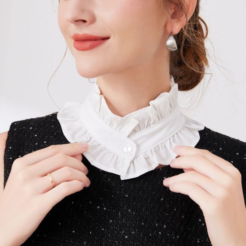 White Pleated Collar With Button Detachable False Collar Shirt - image 1