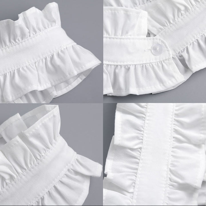 White Pleated Collar With Button Detachable False Collar Shirt - image 6
