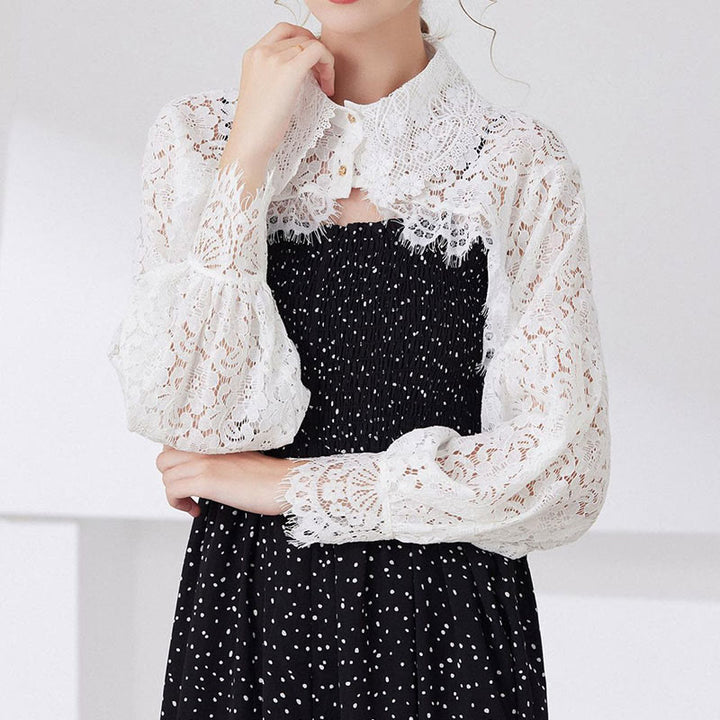 Floral Lace Capelet For Sunscreen Detachable Half Shirt Blouse - White - One Size - image 0