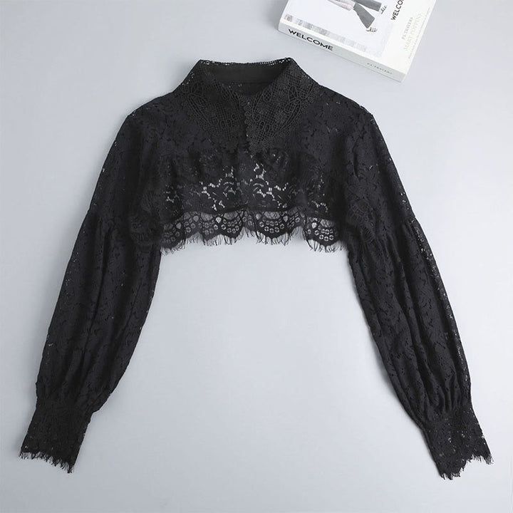 Floral Lace Capelet For Sunscreen Detachable Half Shirt Blouse - Black - One Size - image 10