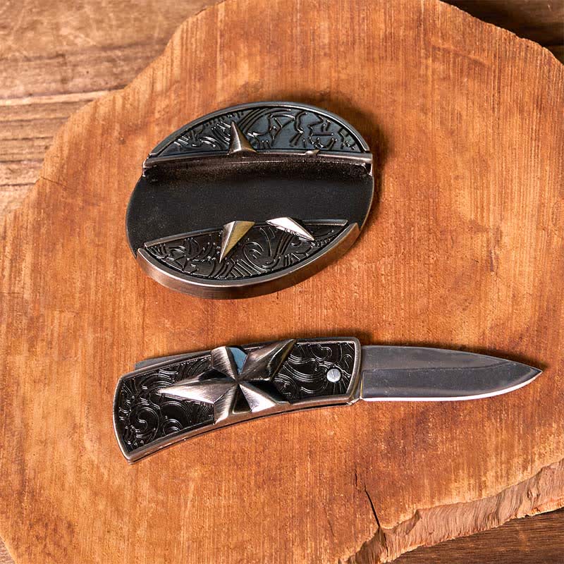 DIY Star Hidden Knife Belt Buckle Lighter Turquoise Longhorn Pendant Bundle Set - image 5