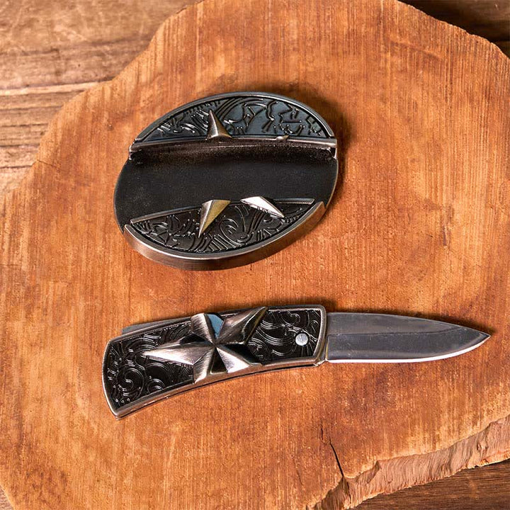 DIY Star Hidden Knife Belt Buckle Lighter Turquoise Longhorn Pendant Bundle Set - image 5