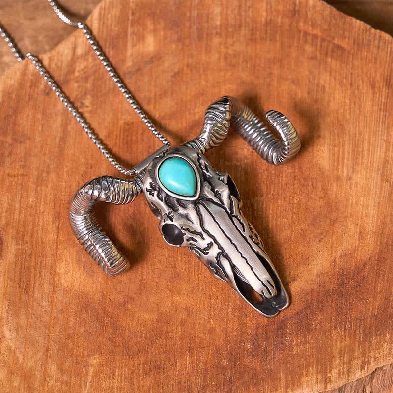 Turquoise Skull Sheep Multi-function Silver Pendant Belt Buckle - image 4