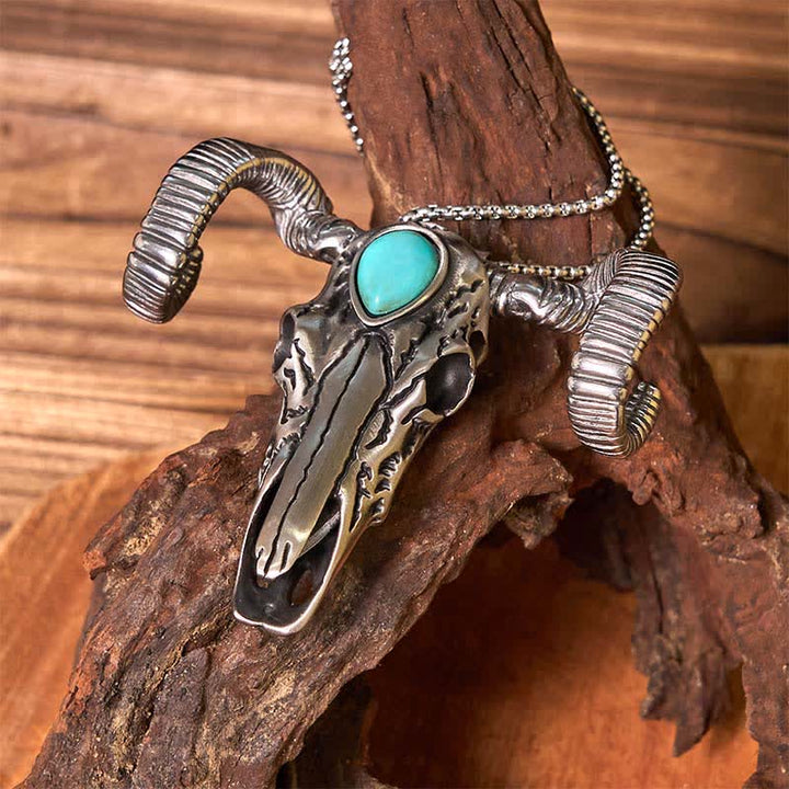 Turquoise Skull Sheep Multi-function Silver Pendant Belt Buckle