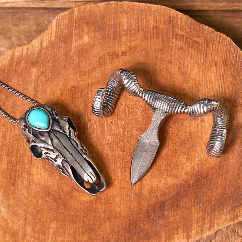 Turquoise Skull Sheep Multi-function Silver Pendant Belt Buckle (Pre-Sale) - image 0