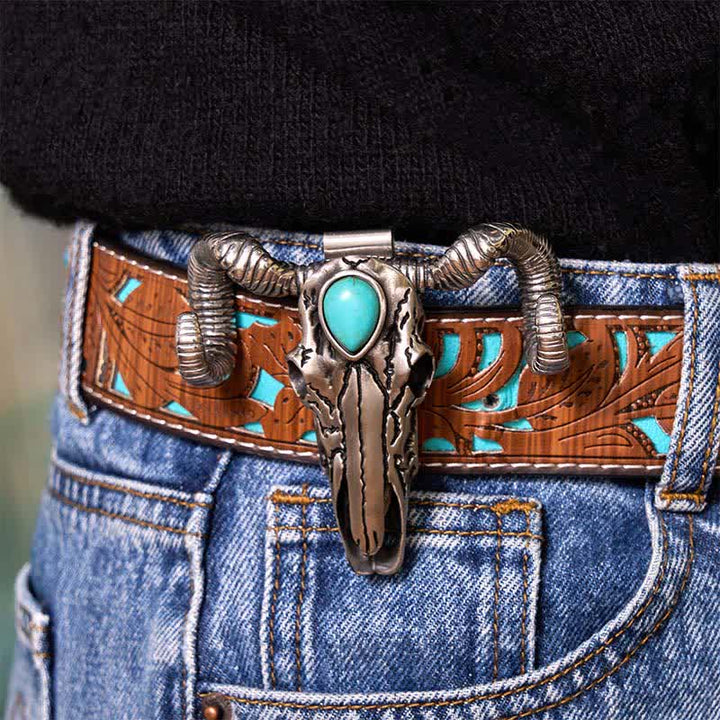Turquoise Skull Sheep Multi-function Silver Pendant Belt Buckle - image 2