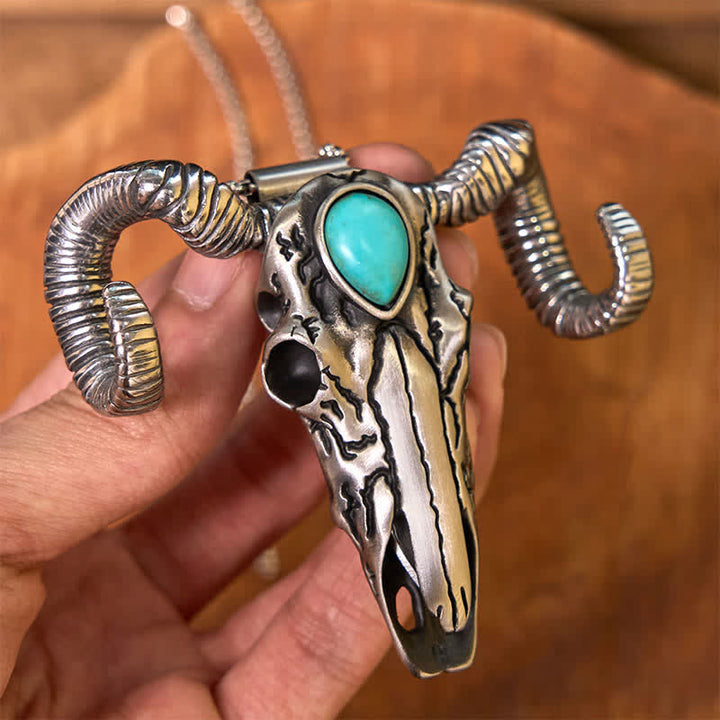 Turquoise Skull Sheep Multi-function Silver Pendant Belt Buckle (Pre-Sale) - image 8