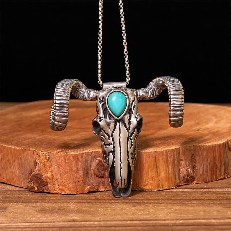 Turquoise Skull Sheep Multi-function Silver Pendant Belt Buckle - image 0