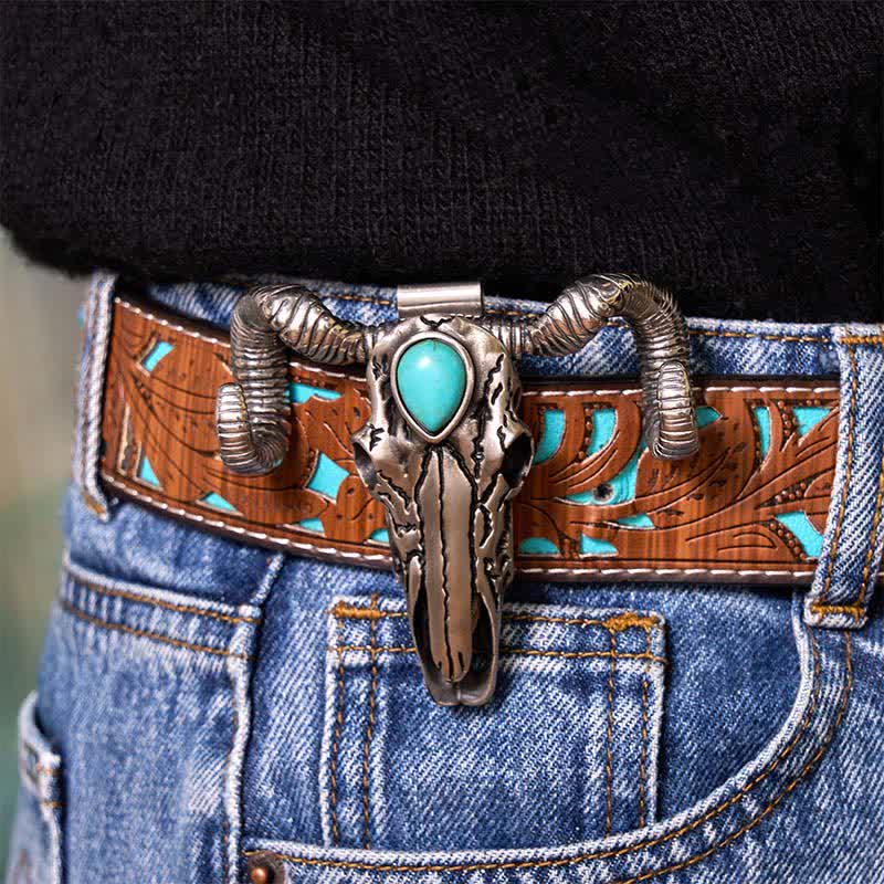 Turquoise Skull Sheep Multi-function Silver Pendant Belt Buckle - image 2