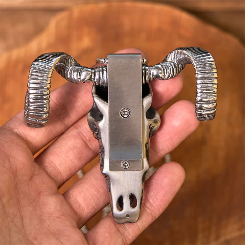 Silver Skull Sheep Multi-function Pendant Belt Buckle