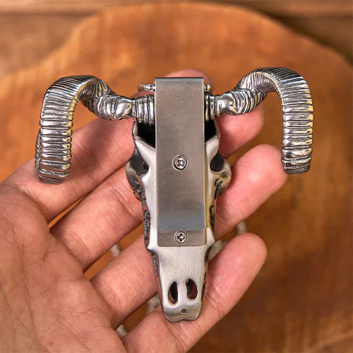 Silver Skull Sheep Multi-function Pendant Belt Buckle