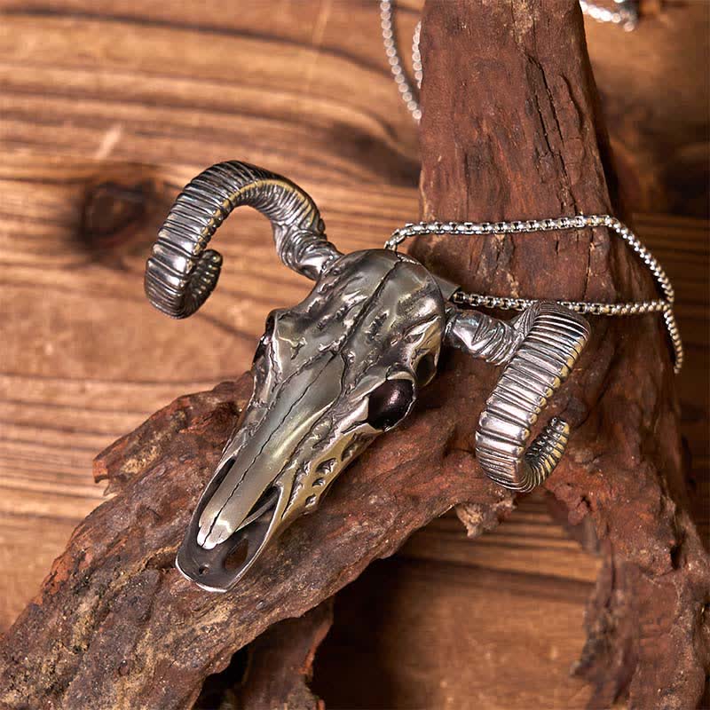 Silver Skull Sheep Multi-function Pendant Belt Buckle