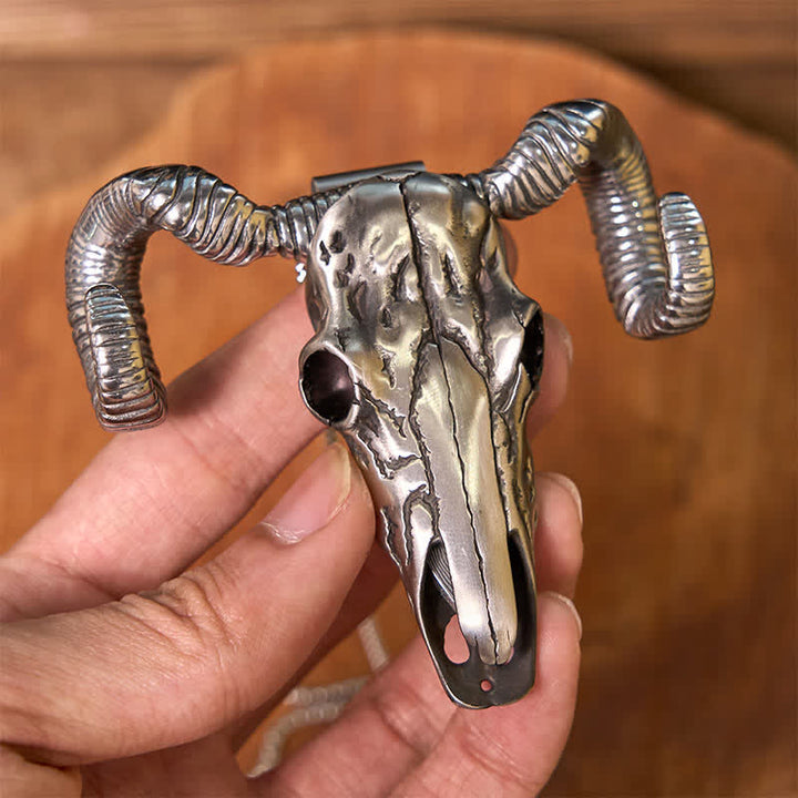 Silver Skull Sheep D2 Stainless Steel  Knife Pendant Belt Buckle (Pre-Sale)