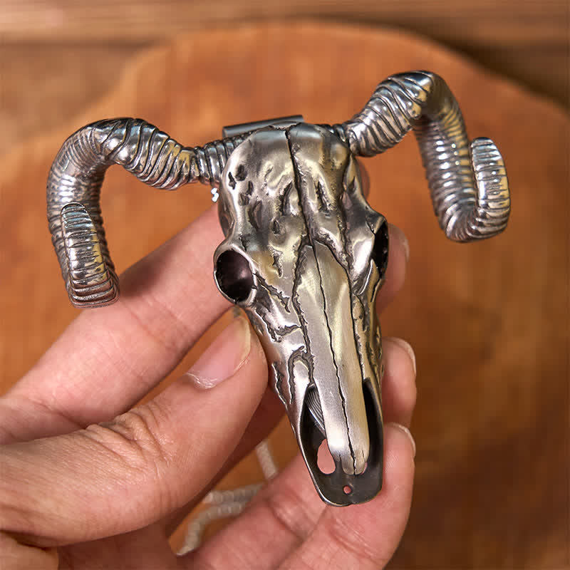 Silver Skull Sheep Multi-function Pendant Belt Buckle