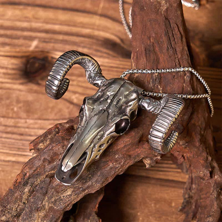 Silver Skull Sheep D2 Stainless Steel  Knife Pendant Belt Buckle (Pre-Sale)