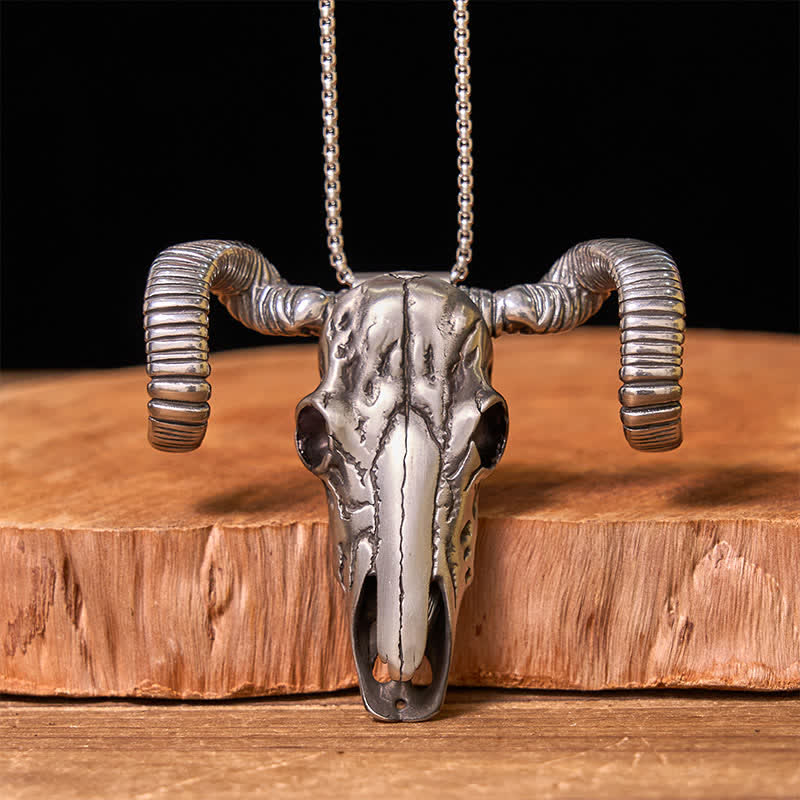 Silver Skull Sheep D2 Stainless Steel  Knife Pendant Belt Buckle (Pre-Sale)
