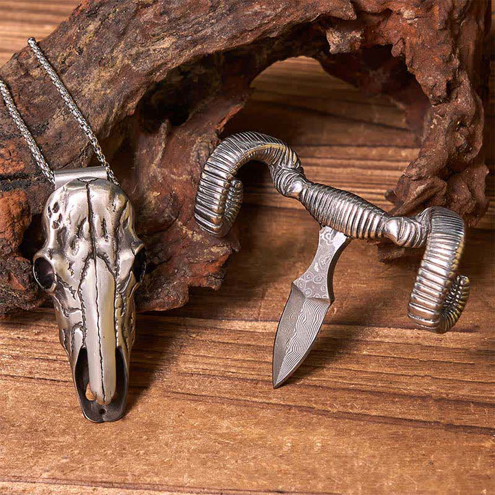 Silver Skull Sheep Multi-function Pendant Belt Buckle