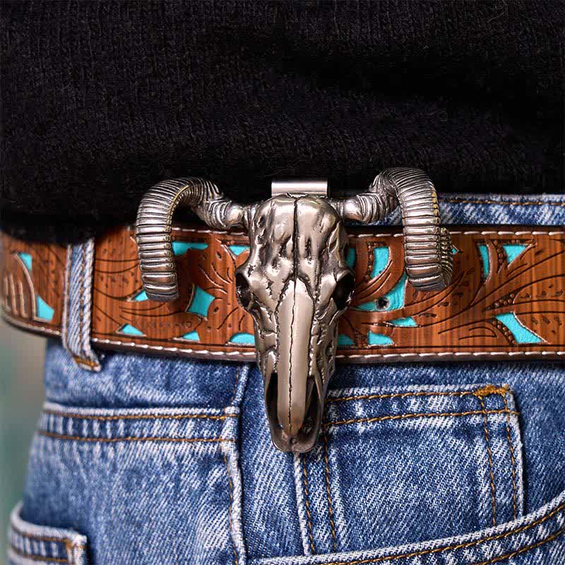 Silver Skull Sheep D2 Stainless Steel  Knife Pendant Belt Buckle (Pre-Sale)
