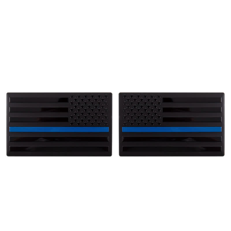 2Pcs American Flag Metal Sticker Car Badge - Black & Blue - image 5