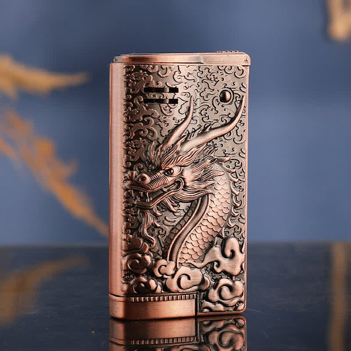 Retro Style Dragon Relief Refillable Kerosene Lighter - Red Bronze - image 5