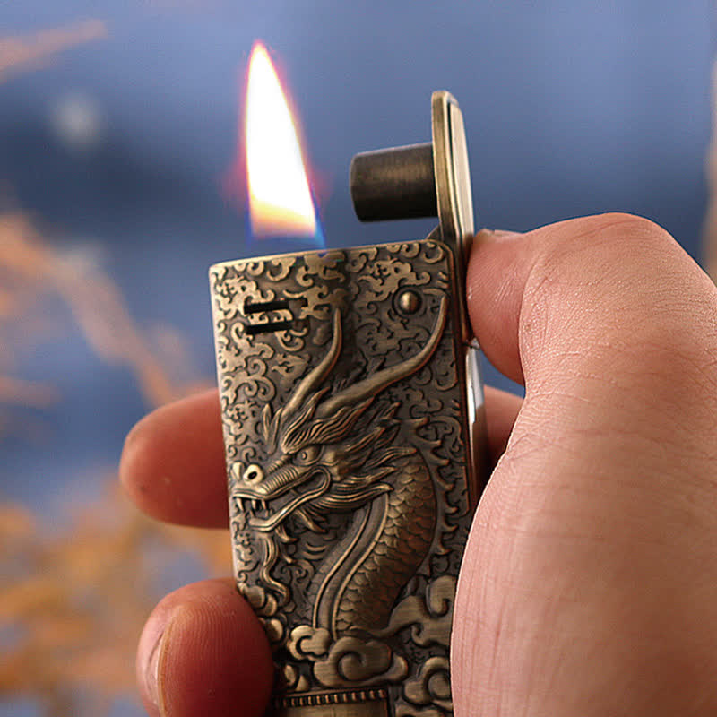 Retro Style Dragon Relief Refillable Kerosene Lighter - image 1