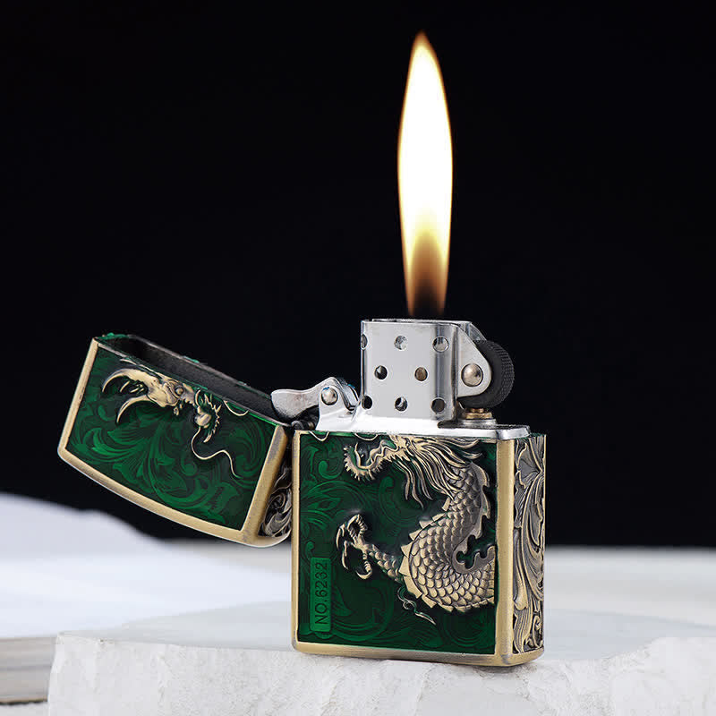 Carved Rise Dragon Relief Refillable Kerosene Lighter - image 1