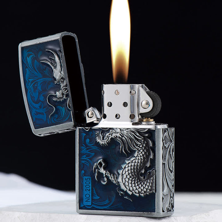 Carved Rise Dragon Relief Refillable Kerosene Lighter - image 3