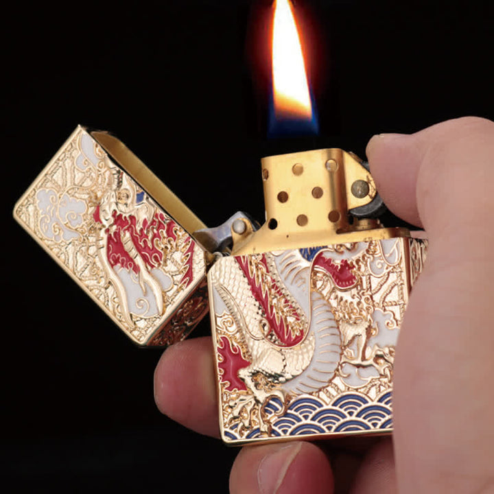 Two-Sided Luxury Dragon Relief Refillable Kerosene Lighter - image 3
