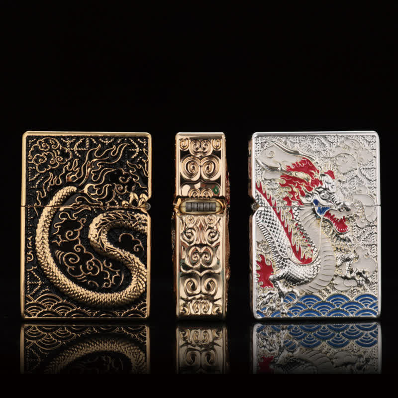 Two-Sided Luxury Dragon Relief Refillable Kerosene Lighter - image 1