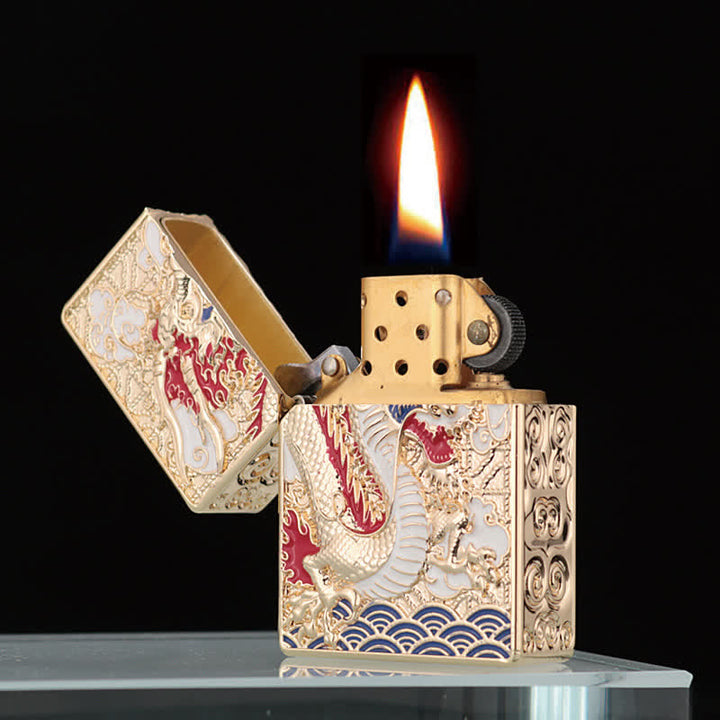Two-Sided Luxury Dragon Relief Refillable Kerosene Lighter - image 2