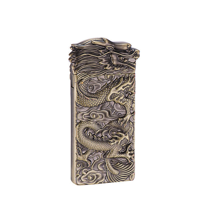 Bronze Vintage Carving Dragon Refillable Kerosene Lighter - Bronze - image 2