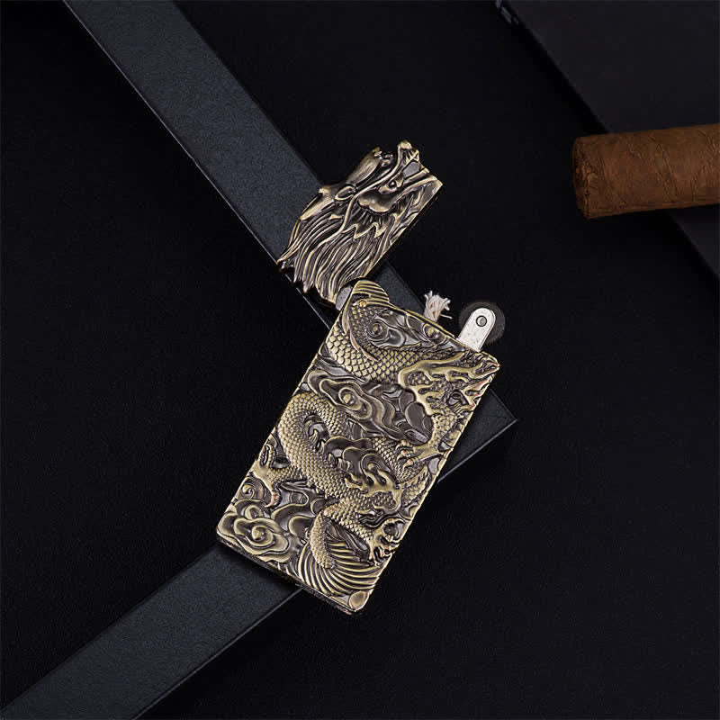 Bronze Vintage Carving Dragon Refillable Kerosene Lighter - image 1