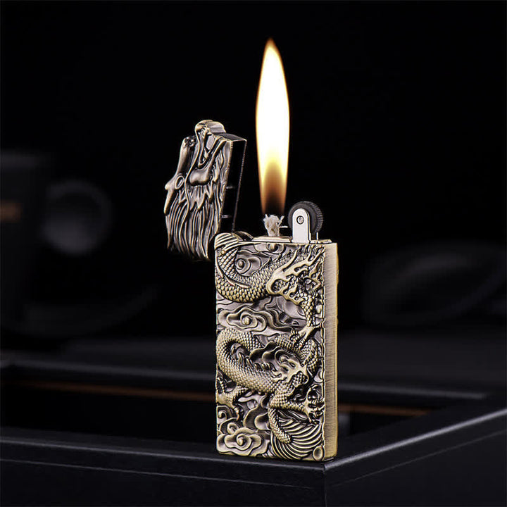 Bronze Vintage Carving Dragon Refillable Kerosene Lighter - image 0