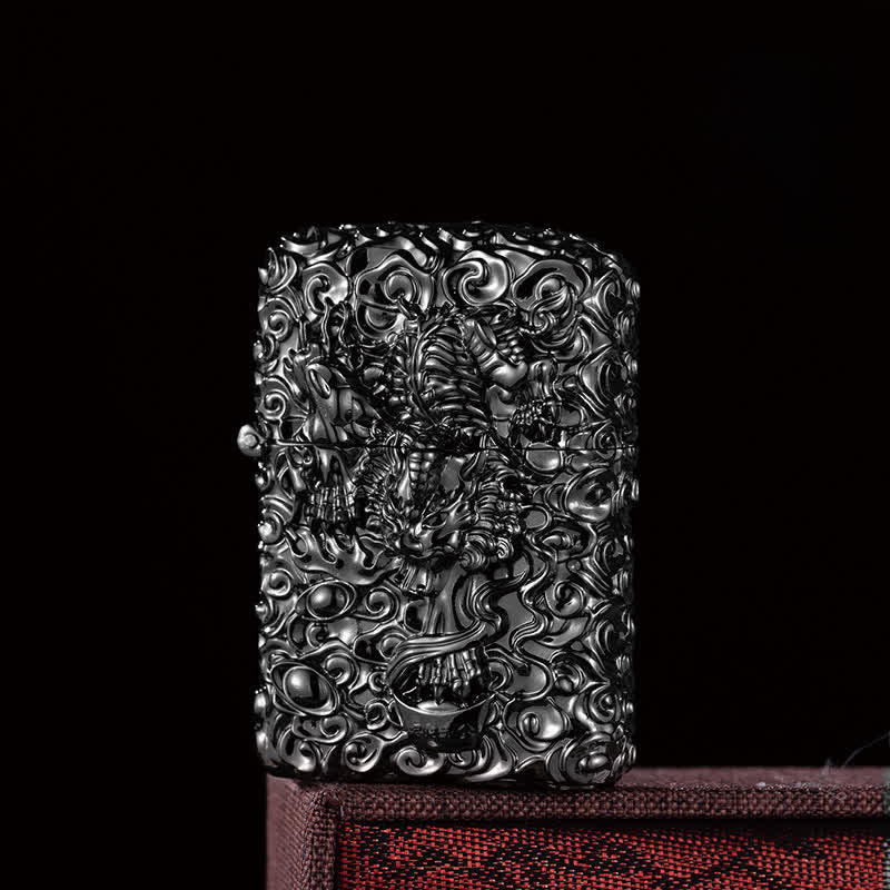 Mythical Wild Animal Carving Refillable Kerosene Lighter - Black - image 9