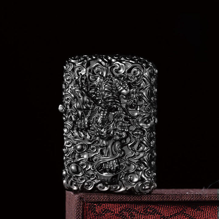 Mythical Wild Animal Carving Refillable Kerosene Lighter - Black - image 9
